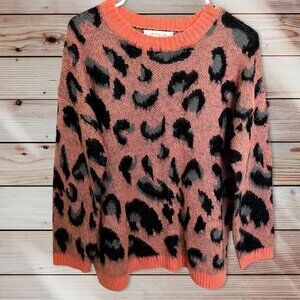 Mustard Seed Cheetah Print Sweater Orange/Black Size Small